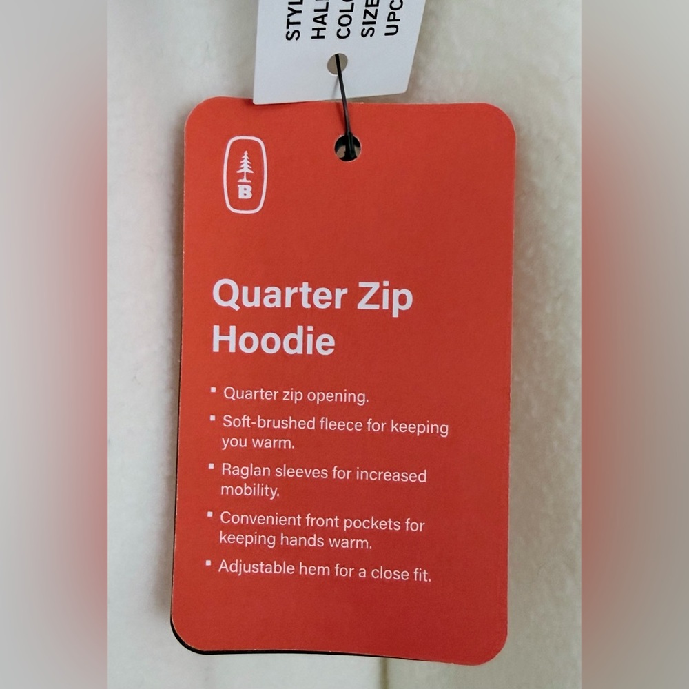 Bass Outdoor Cream & PurpleTrim Hooded Quarter Zip Fleece PullOver Top Small NWT - Picture 7 of 8